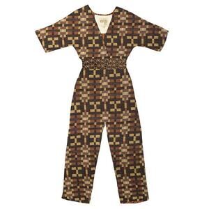 Ace & Jig Bianca Jumpsuit Castle Brown Geometric Woven Textile Small Boho Cotton